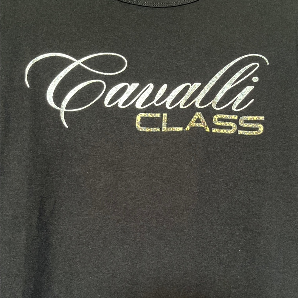 Roberto Cavalli Logo Black T-Shirt Women's M NWOT Italian Designer Cotton Tee - Picture 5 of 12